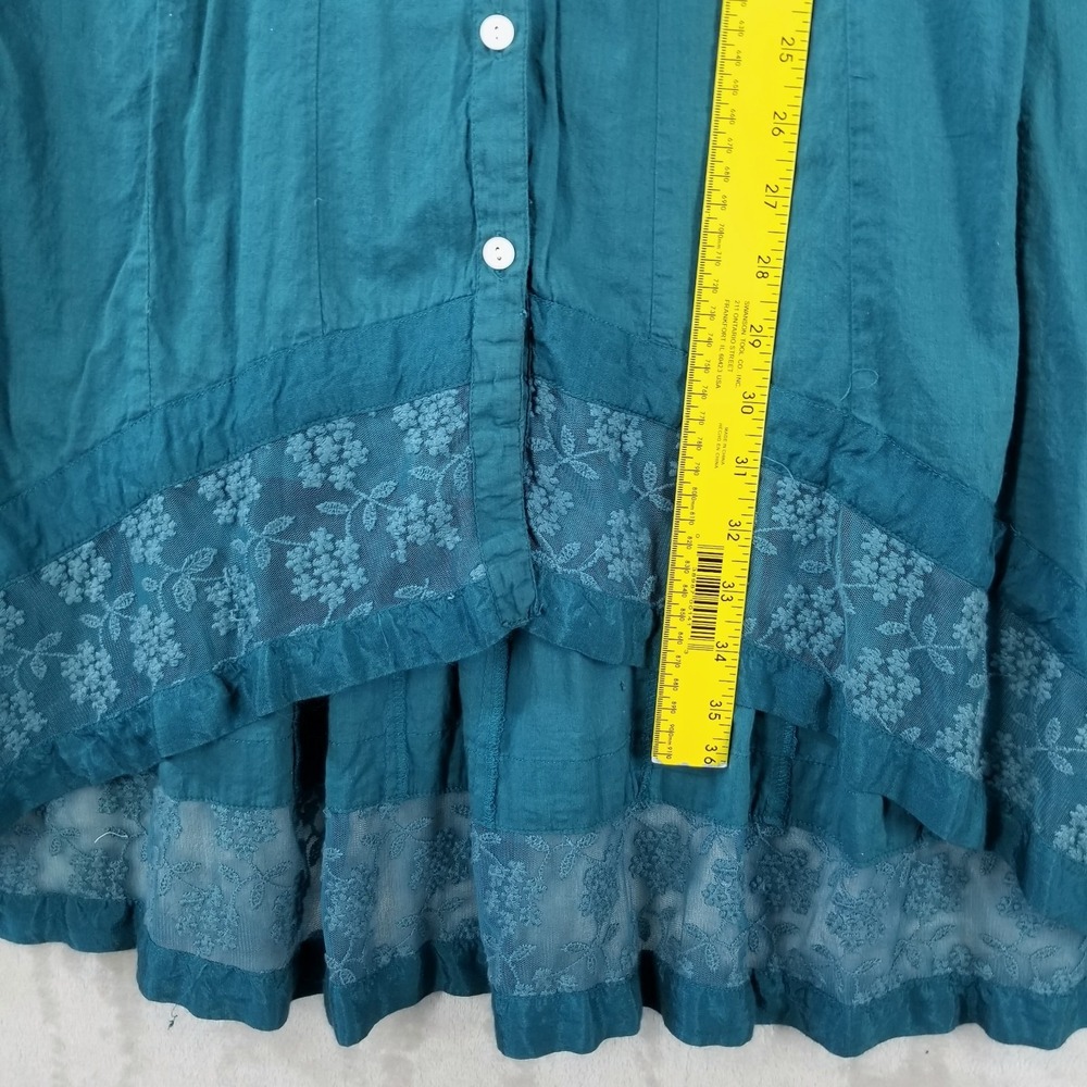 Vintage April Cornell Dress M Blue Lace Cotton Button Front Duster Prairie Boho - Picture 4 of 8